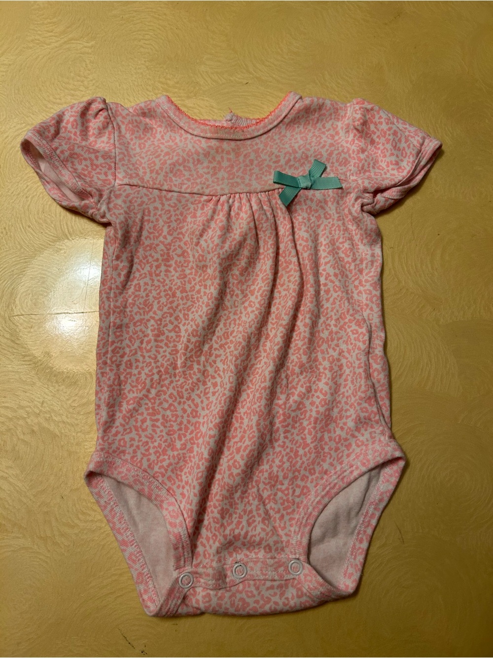 Carter's Pink Leopard-Print Onesie with Teal Bow